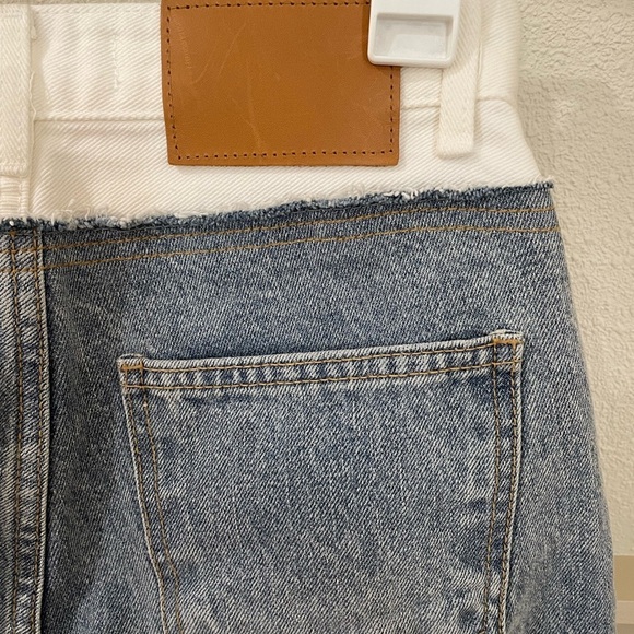 The Frankie Shop Two Tone Contrast Wide Leg Baggy White Denim Pants Jean - Picture 10 of 14